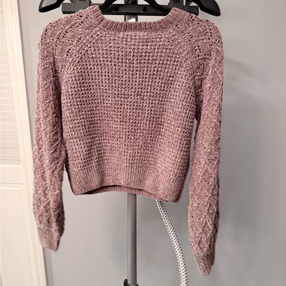 Altar’d State Mauve Cable Knit Chunky Cropped Sweater Balloon Sleeve XS NWT Fall - Picture 3 of 6